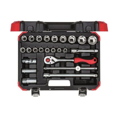 SERIE DI CHIAVI A BUSSOLA CON ATTACCO 
ESAGONALE DA 1/2" CON CONTENUTO 24 PZ:
BUSSOLE DA MM. 10 A32, PROLUNGA DA
MM. 75, PROLUNGA DA MM. 125, PROLUNGA
DA MM. 250, SNODO CARDANICO, LEVA
SCORREVOLE E CRICCHETTO REVERSIBILE