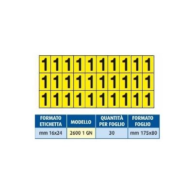 ETICHETTA ADESIVA SCRITTA NERA SU FONDO GIALLO 16X24 NUMERO 1