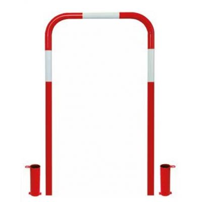 ARCHETTO PARAPEDONALE IN FERRO VERNICIATO A FUOCO COLORE BIANCO E ROSSO DIAMETRO MM. 48 DIMENSIONI CM. 48X96 COMPLETO DI PIASTRE DI FISSAGGIO A PAVIMENTO