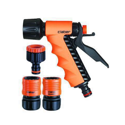 KIT COMPOSTO DA LANCIA A PISTOLA,,?DUE RACCORDI RAPIDI FEMMINA ED UN RACCORDO MASCHIO FILETTO FEMMINA PER RUBINETTO