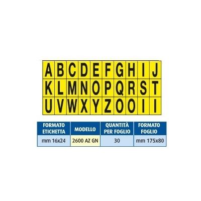 ETICHETTA ADESIVA SCRITTA NERA SU FONDO GIALLO 16X24 LETTERE A-Z
