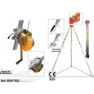 TRIPODE PER RECUPERO IN CAMERETTA COMPLETO DI ARGANO CON FUNE DA MT. 20