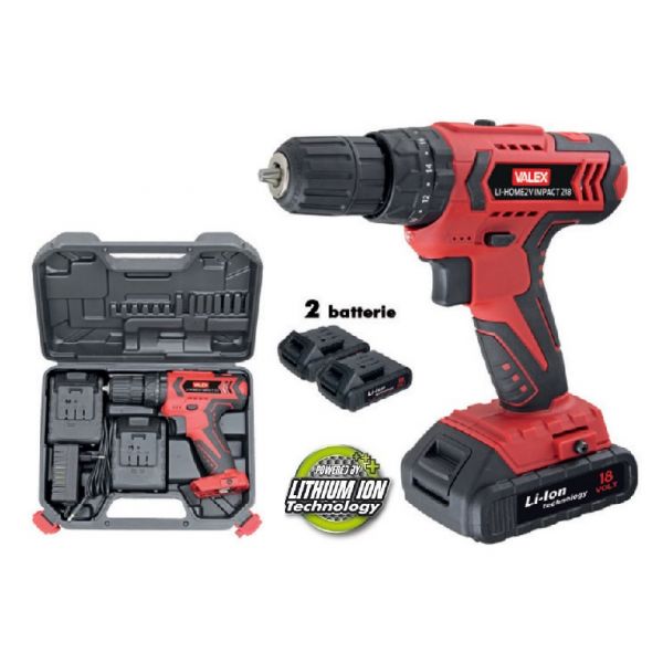 TRAPANO AVVITATORE A BATTERIA 18 VOLT PERCUSSIONE CON DUE BATTERIE TECH 218