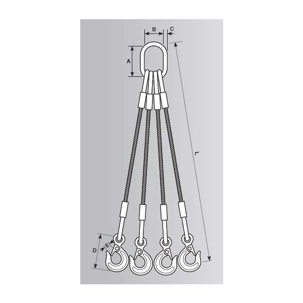 TIRANTE ACCIAIO A 4 BRACCI (2X1500-2X1000) FUNE MM. 14X1,5