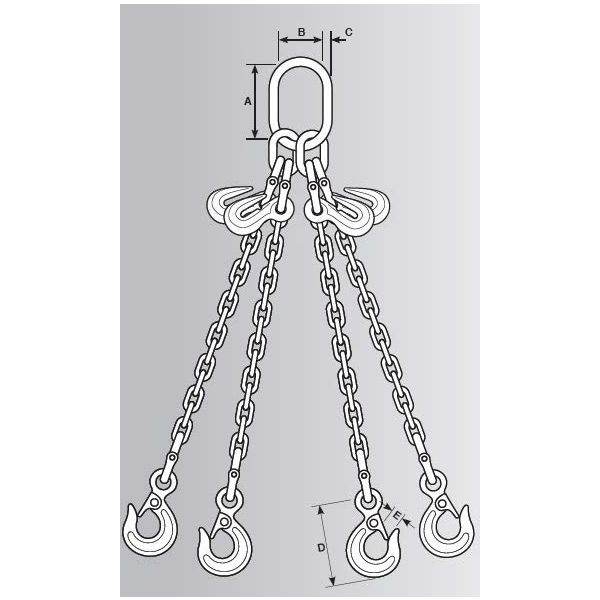 TIRANTE A CATENA 4 BRACCI REG. MM. 6X3000 GRADO 100