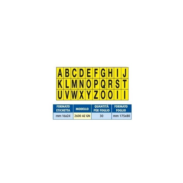 ETICHETTA ADESIVA SCRITTA NERA SU FONDO GIALLO 16X24 LETTERE A-Z